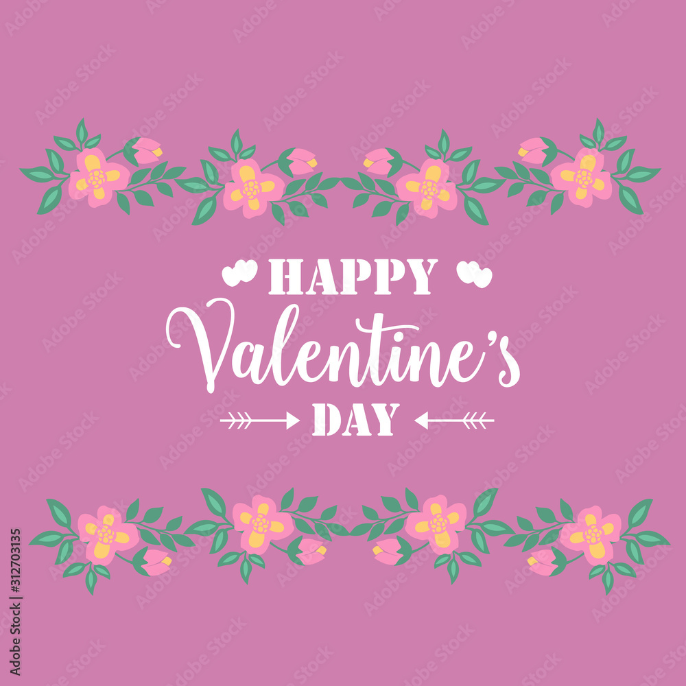 Happy valentine invitation card wallpaper, with beautiful and elegant pink and yellow wreath frame. Vector