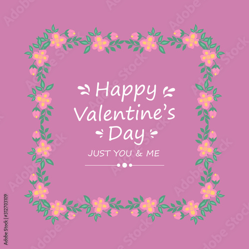 Happy valentine invitation card wallpaper  with beautiful and elegant pink and yellow wreath frame. Vector