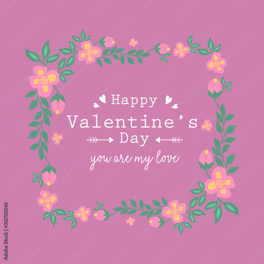 Beautiful frame with romantic leaf and flower, elegant magenta backdrop, for happy valentine invitation card design. Vector