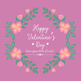 Cute pink and yellow floral frame, for happy valentine greeting card design. Vector