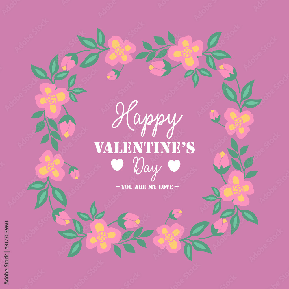 Happy valentine invitation card template design, with seamless leaf and floral frame. Vector