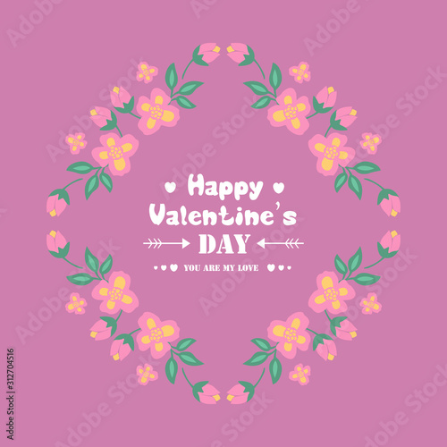 Shape of elegant happy valentine invitation card, with romantic and unique pattern leaf and flower frame. Vector