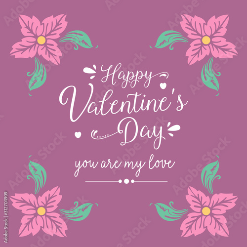 Happy valentine greeting card design  with seamless pink wreath frame. Vector