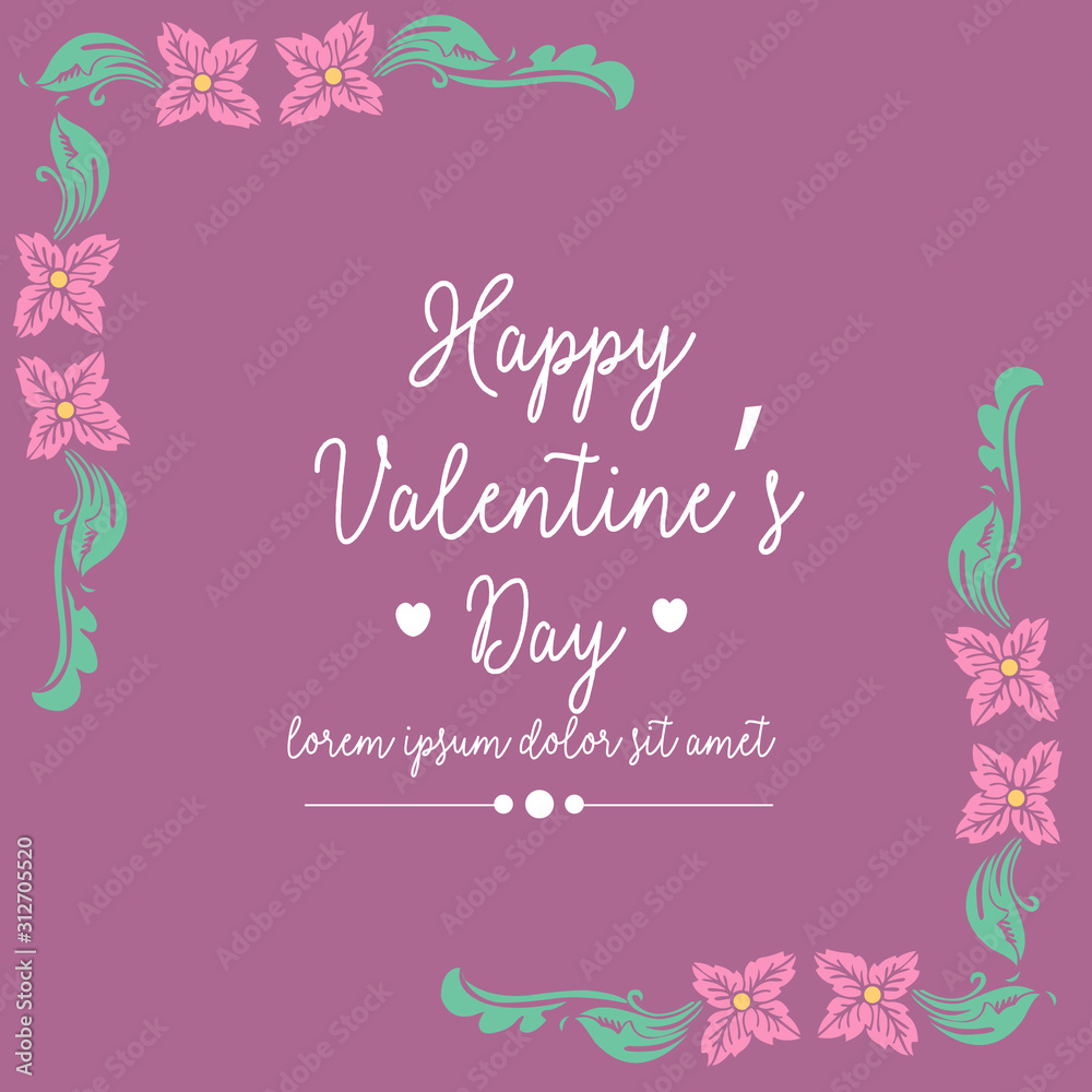 Elegant frame with leaf and flower, isolated on a magenta background, for happy valentine poster design. Vector