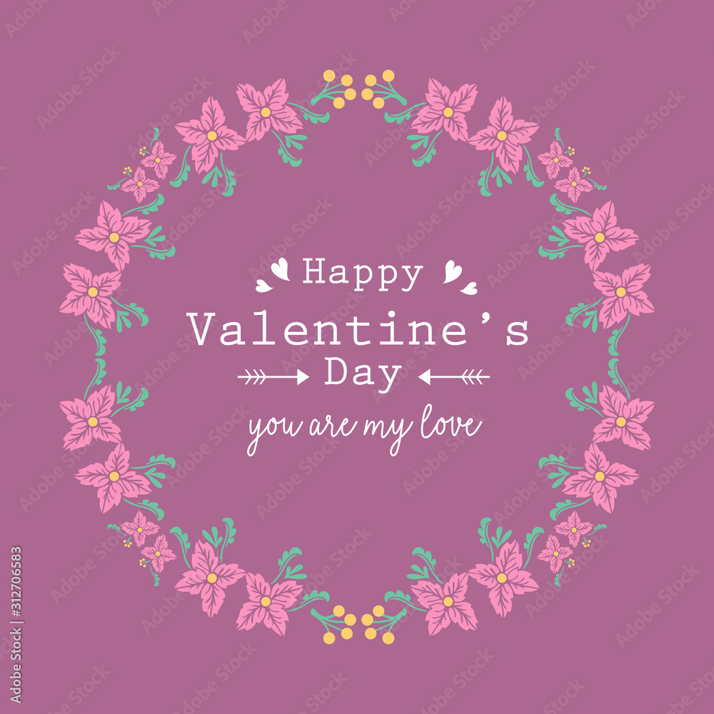 Beautiful pattern of leaf and flower frame, for happy valentine greeting card wallpaper design. Vector