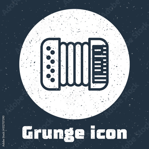 Grunge line Musical instrument accordion icon isolated on grey background. Classical bayan, harmonic. Monochrome vintage drawing. Vector Illustration