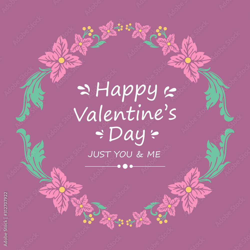 Invitation card of happy valentine, with beautiful and romantic pink wreath frame. Vector