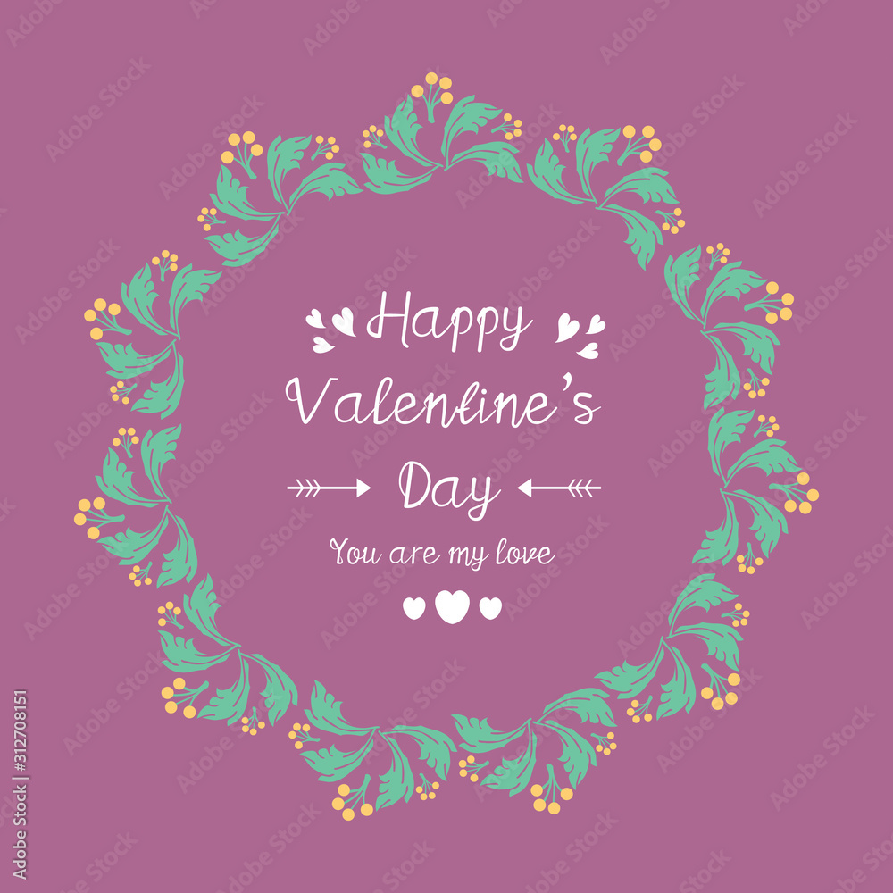Ornament seamless leaf and flower frame, for happy valentine card template. Vector