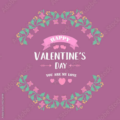 Ornament seamless leaf and flower frame  for happy valentine card template. Vector