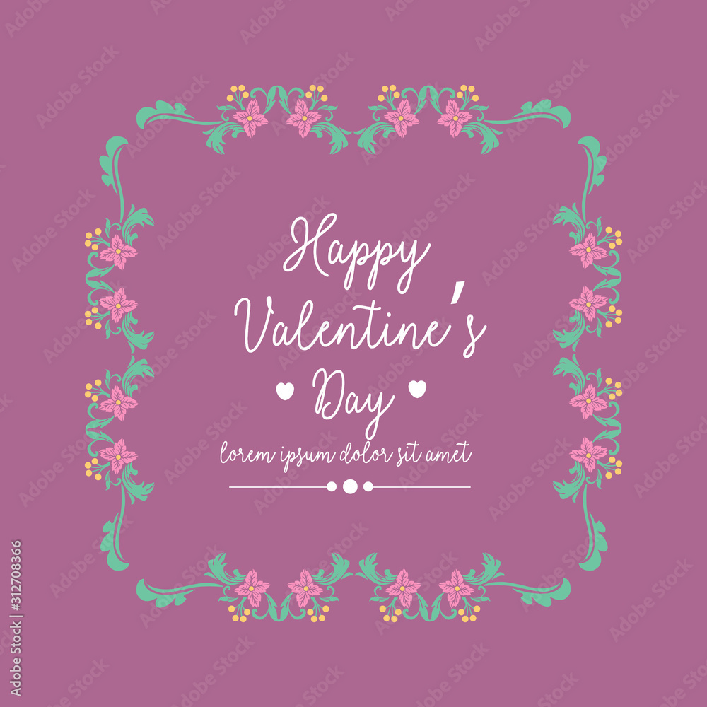 Elegant and romantic ornate pink floral frame, for happy valentine invitation card design. Vector