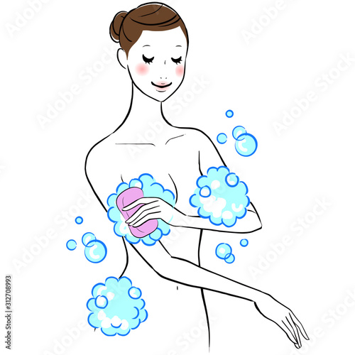 体を洗う　女性　入浴