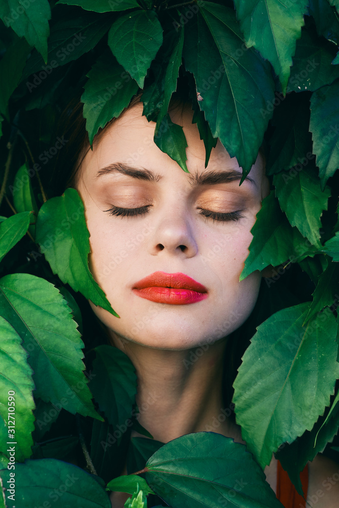 beautiful woman green leaves nature beautiful woman green leaves nature