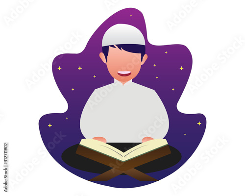 Muslim design illustrations reading the Quran