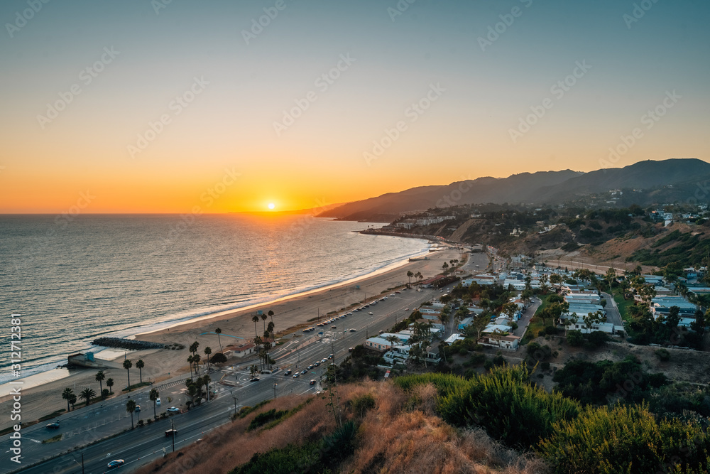 Sunset view from The Point at the Bluffs, in Pacific Palisades, Los Angeles, California