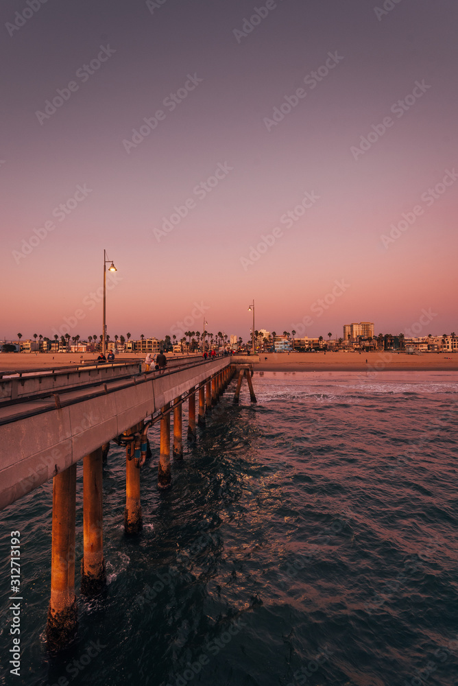 The Venice Pier at sunset, in Los Angeles, California
