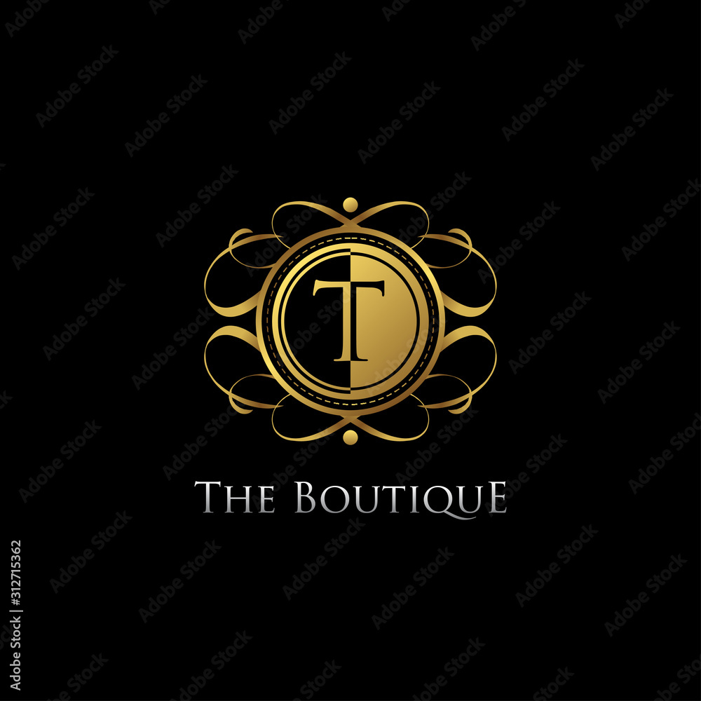 Naklejka premium Golden T Letter Luxury Boutique Logo