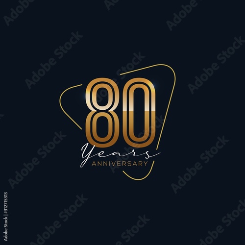 80 Years Anniversary badge with gold style Vector Illustration