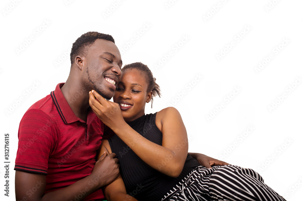 Couple in love and smiling relax indoors