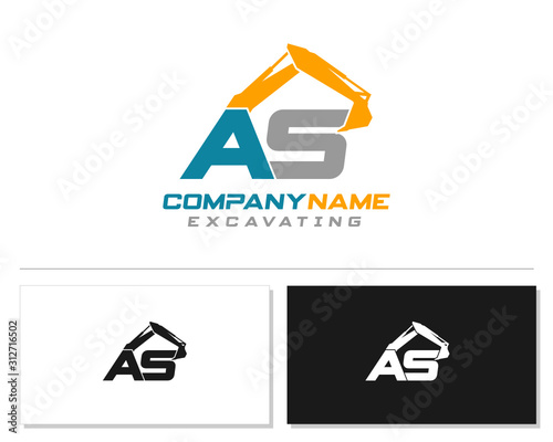 Initial A S excavator logo concept vector with arm excavator template vector.