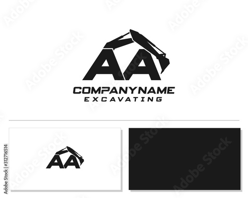 Initial AA excavator logo concept vector with arm excavator template vector.