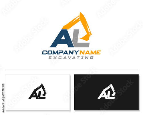 Initial A L excavator logo concept vector with arm excavator template vector.