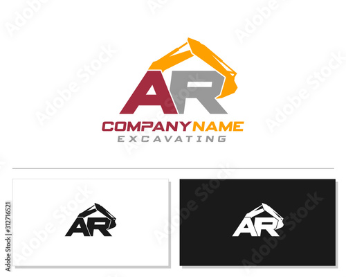 Initial A R excavator logo concept vector with arm excavator template vector.