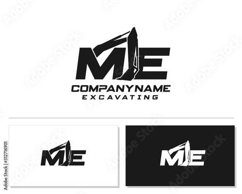 Initial M E excavator logo concept vector with arm excavator template vector.