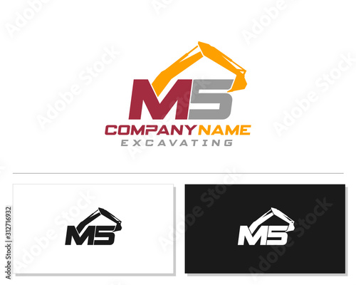 Initial M S excavator logo concept vector with arm excavator template vector.