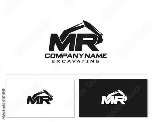 Initial M A excavator logo concept vector with arm excavator template vector.