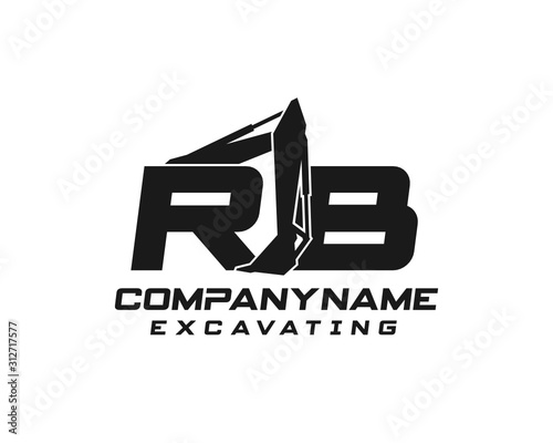 Initial RB excavator logo concept vector with arm excavator template vector.