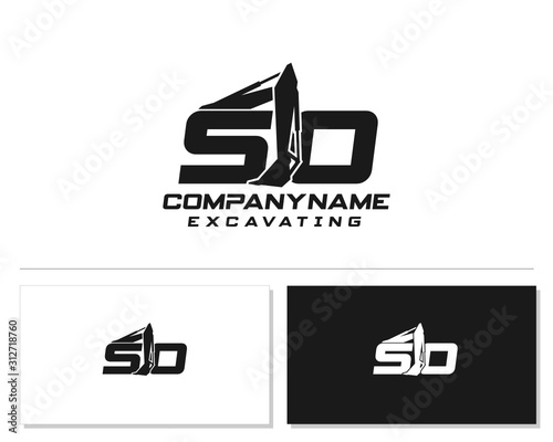 Initial SO excavator logo concept vector with arm excavator template vector.