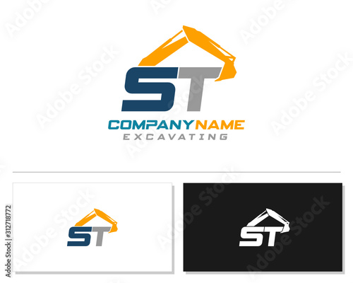 Initial ST excavator logo concept vector with arm excavator template vector.