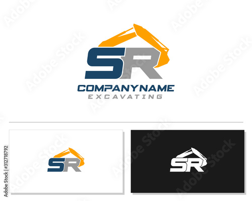 Initial SR excavator logo concept vector with arm excavator template vector.