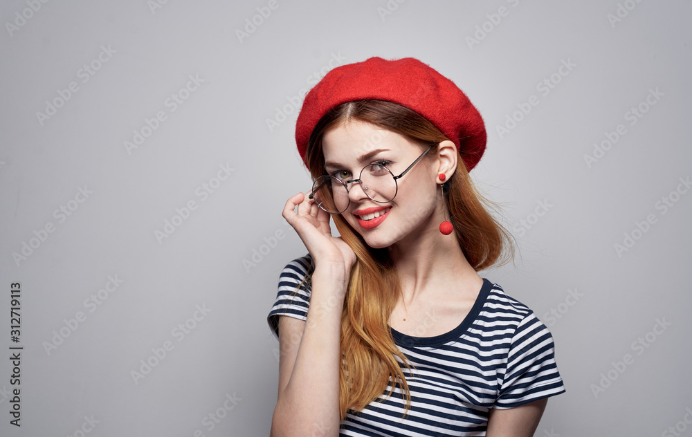 portrait of young woman in red hat portrait of young woman in red hat