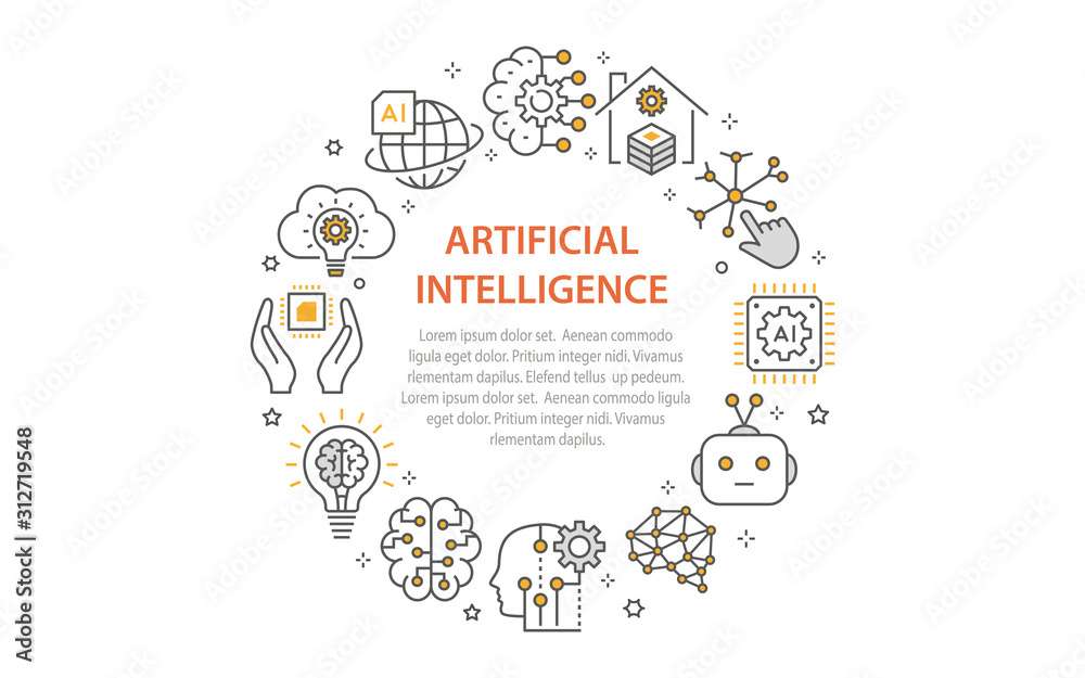 Artificial intelligence circle template icons. Vector illustrations. - obrazy, fototapety, plakaty 