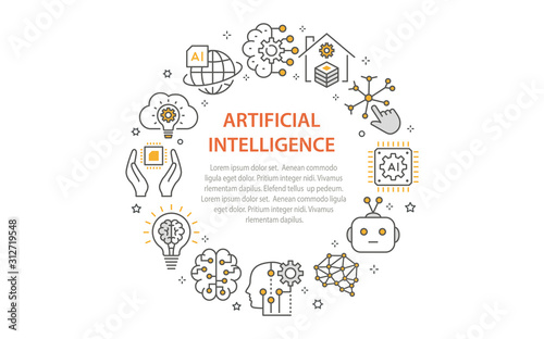 Artificial intelligence circle template icons. Vector illustrations.