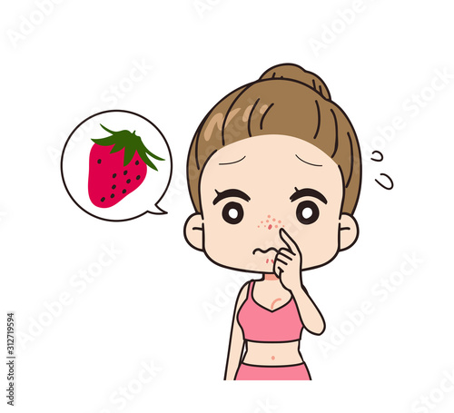 イチゴ鼻に悩む女性の正面イラスト　上半身