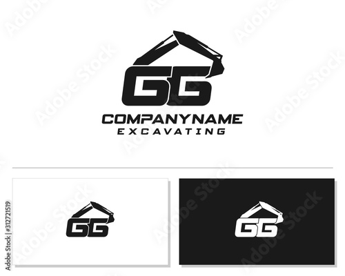Initial GG excavator logo concept vector with arm excavator template vector.