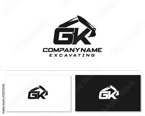 Initial GK excavator logo concept vector with arm excavator template vector.