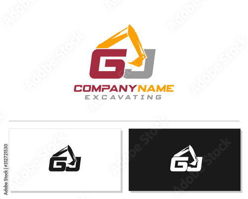 Initial GJ excavator logo concept vector with arm excavator template vector.