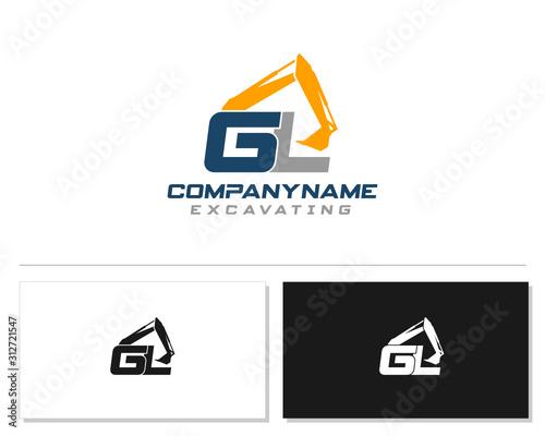 Initial GL excavator logo concept vector with arm excavator template vector.