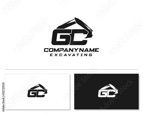 Initial GC excavator logo concept vector with arm excavator template vector.