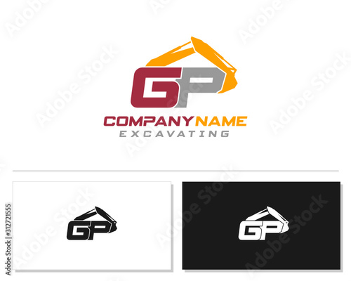Initial GP excavator logo concept vector with arm excavator template vector.