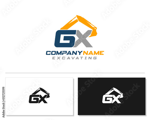 Initial GX excavator logo concept vector with arm excavator template vector.