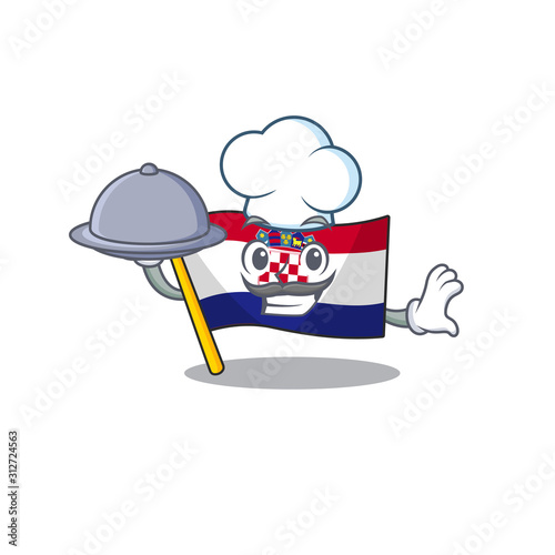 cartoon design flag croatia Scroll as a Chef with food on tray