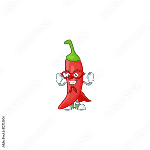 A cartoon of red chili with Super hero costume