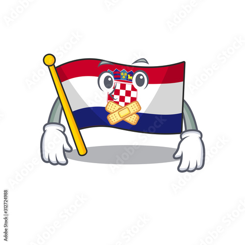 Flag croatia Scroll mascot cartoon character design on silent gesture