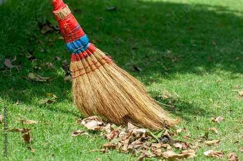 Lawn cleaning with broom 
