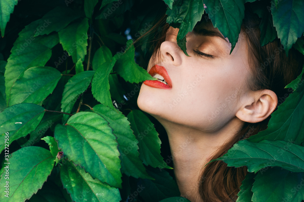 beautiful woman green leaves nature beautiful woman green leaves nature