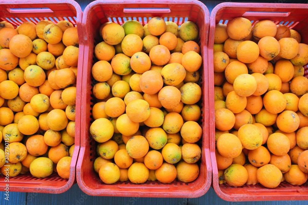 Stall with oranges in the market